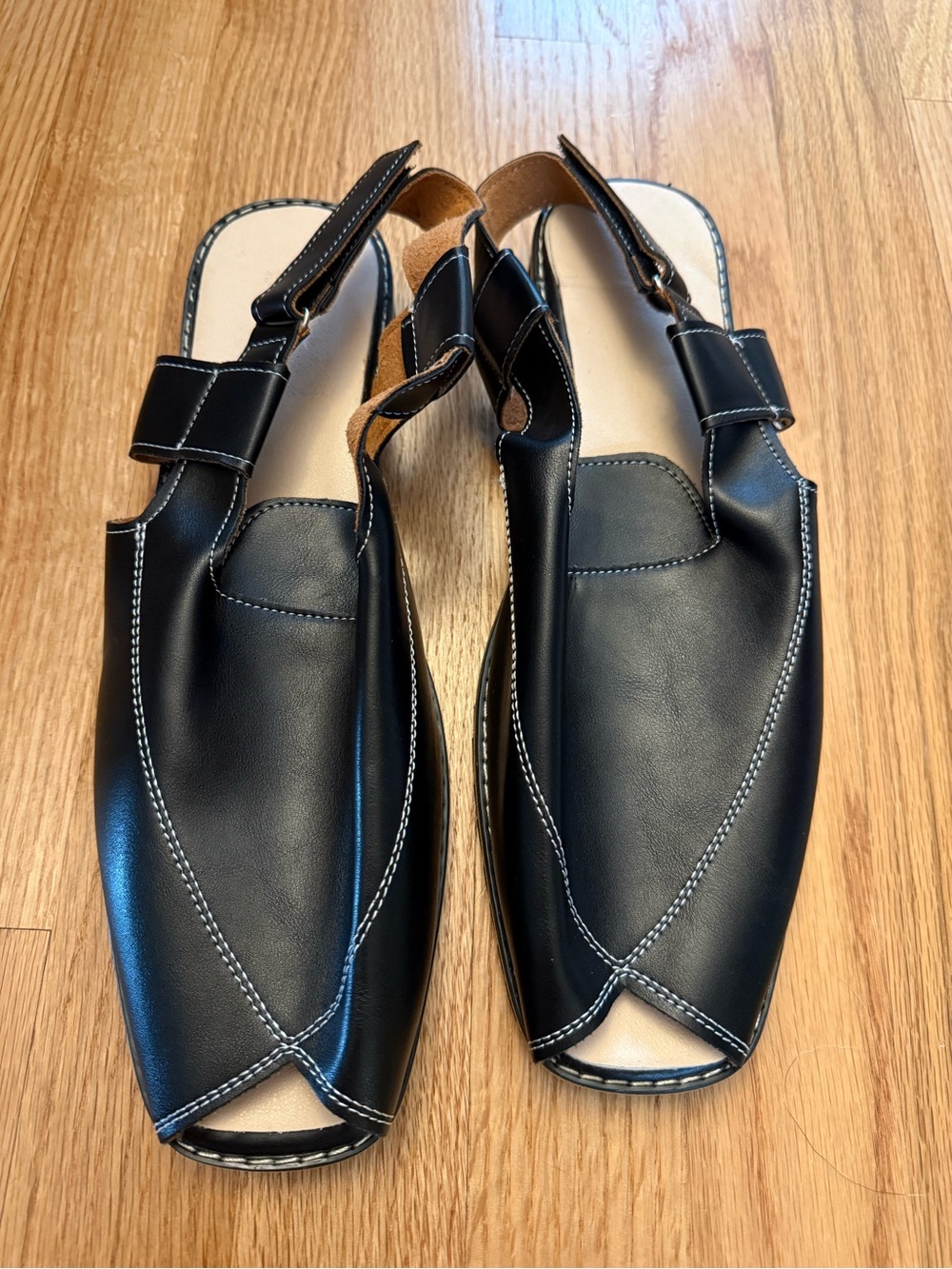 New Handmade Black Leather Cowhide Sandals Size 46 (US 13)